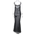 Suspender Dress Mesh Back Lace-Up