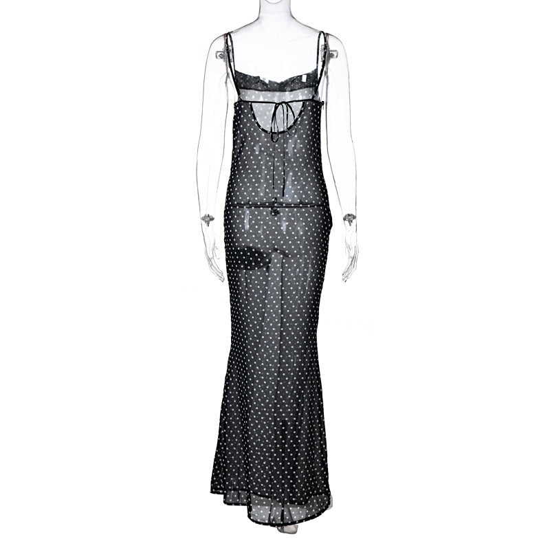 Suspender Dress Mesh Back Lace-Up