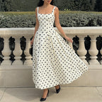 White Polka Dot Belted Strap Long Dress