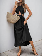 Cutout Grecian Neck Tied Back Dress