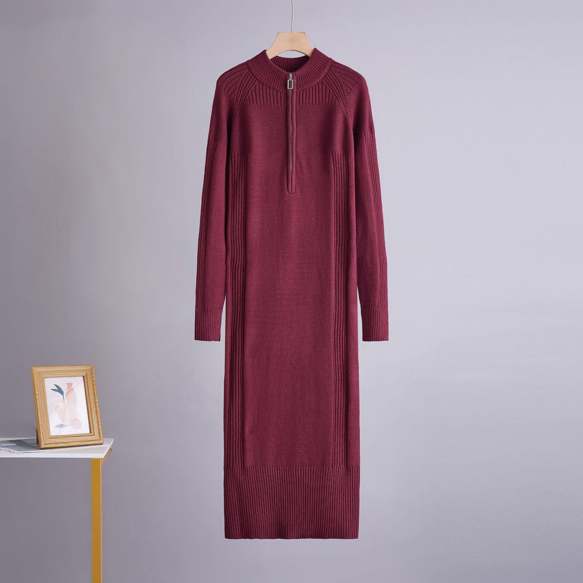 Half zip half high neck mid length skirt