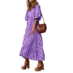 Bohemian Print Long Sleeve Maxi Dress for Women Fashion Spring Style Flowy Long Dress