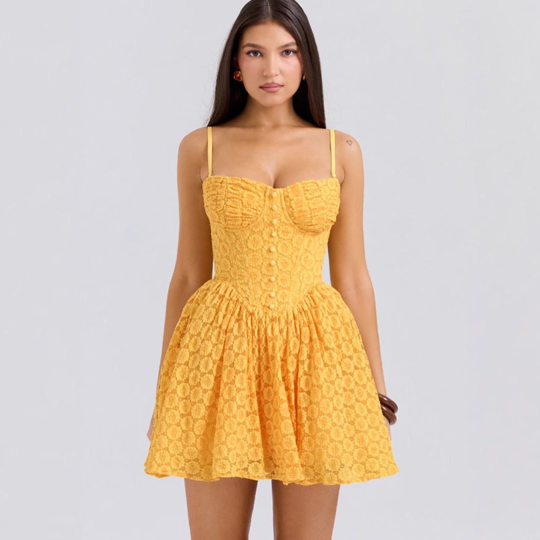 Backless A-line fluffy dress short princess dress