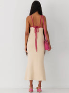 Women's Long Knit Cami Dress Summer Sleeveless Open Back V Neck Shell Print Dresses 90s Clothes Vintage Elegant Slim Long Dress