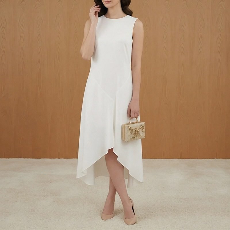 Spring New Women's Dress Dress Lazy Style Solid Color Round Neck Sleeveless Irregular Dress