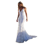 Elegant V-Neck White Strap Long Evening Gown