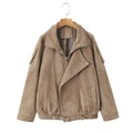 Casual Maillard Long Sleeve Suede Zipper Lapel Oversized Motorcycle Jacket for Women