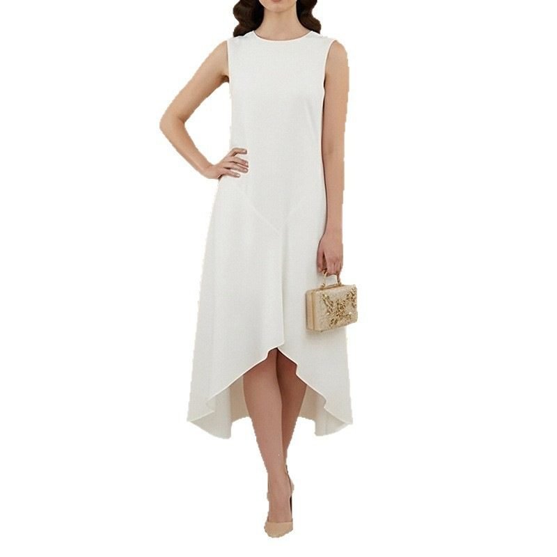 Spring New Women's Dress Dress Lazy Style Solid Color Round Neck Sleeveless Irregular Dress