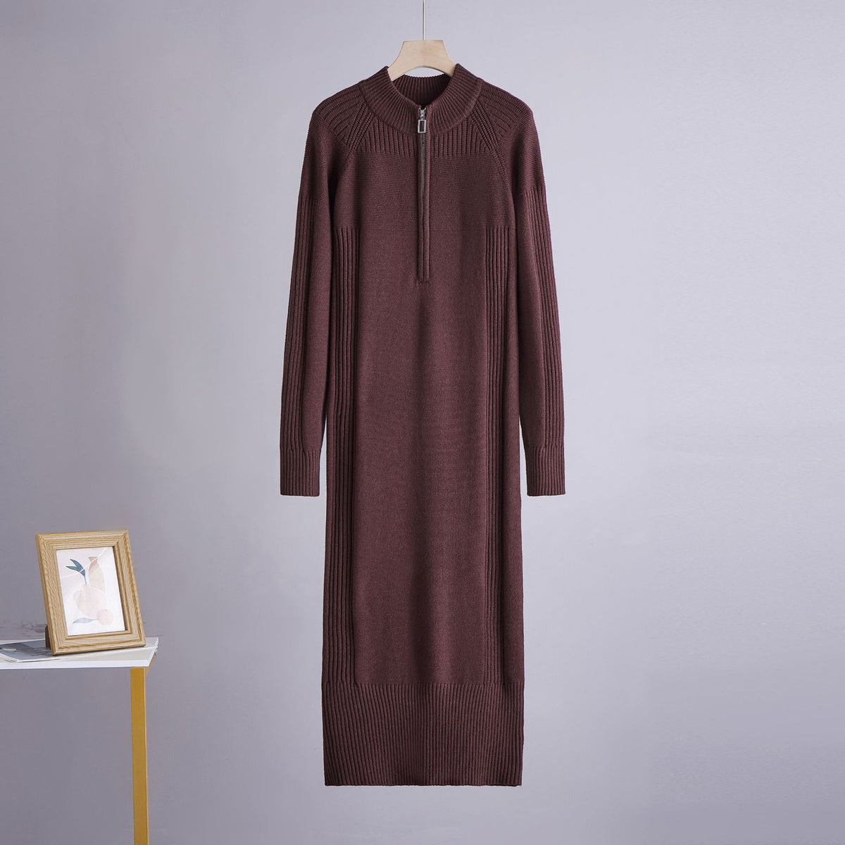 Half zip half high neck mid length skirt