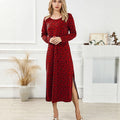 Fashion Women's Vintage Leopard Print Dress Round Neck Long Sleeve Casual Midi Dress