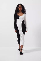 Black and white paired long sleeved dress