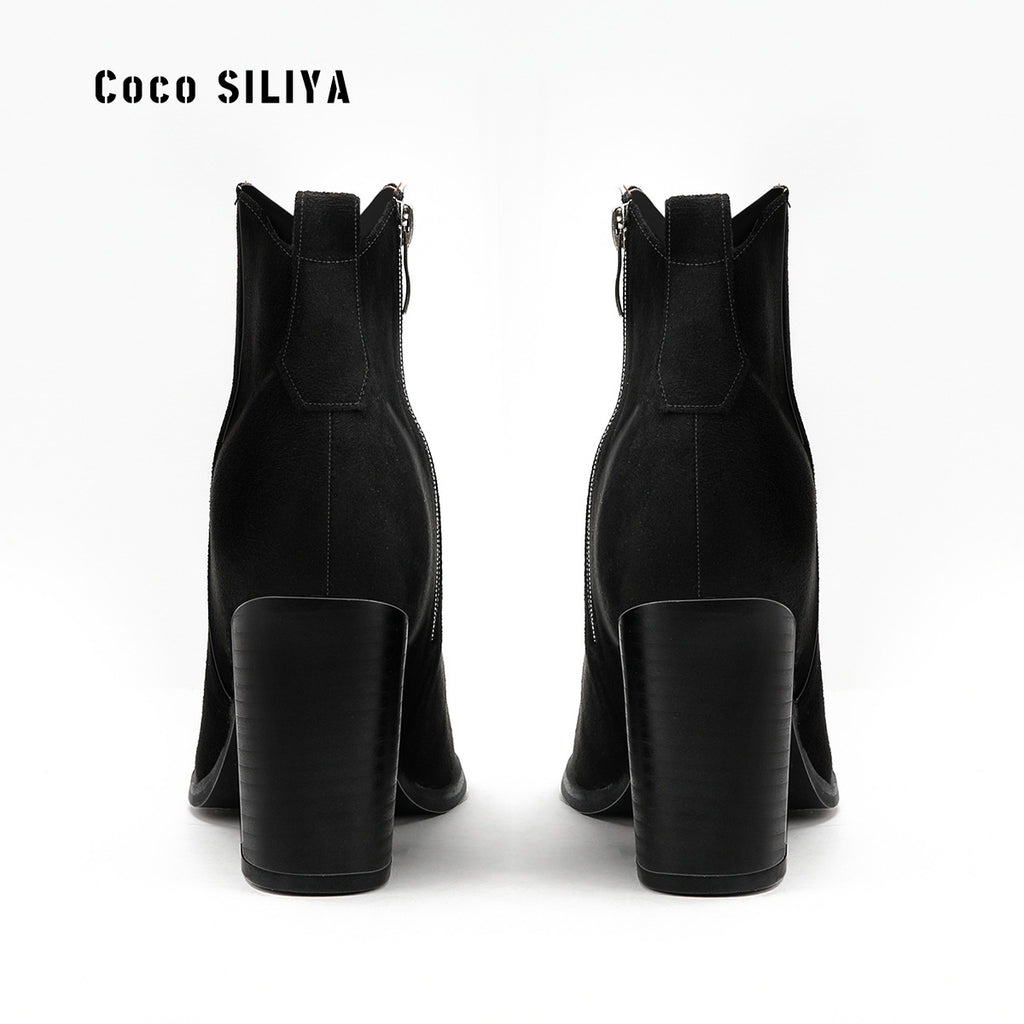 Autumn and Winter New Martin Boots Women's Fashion Suede Short Boots Thick Heels Boots Large Size