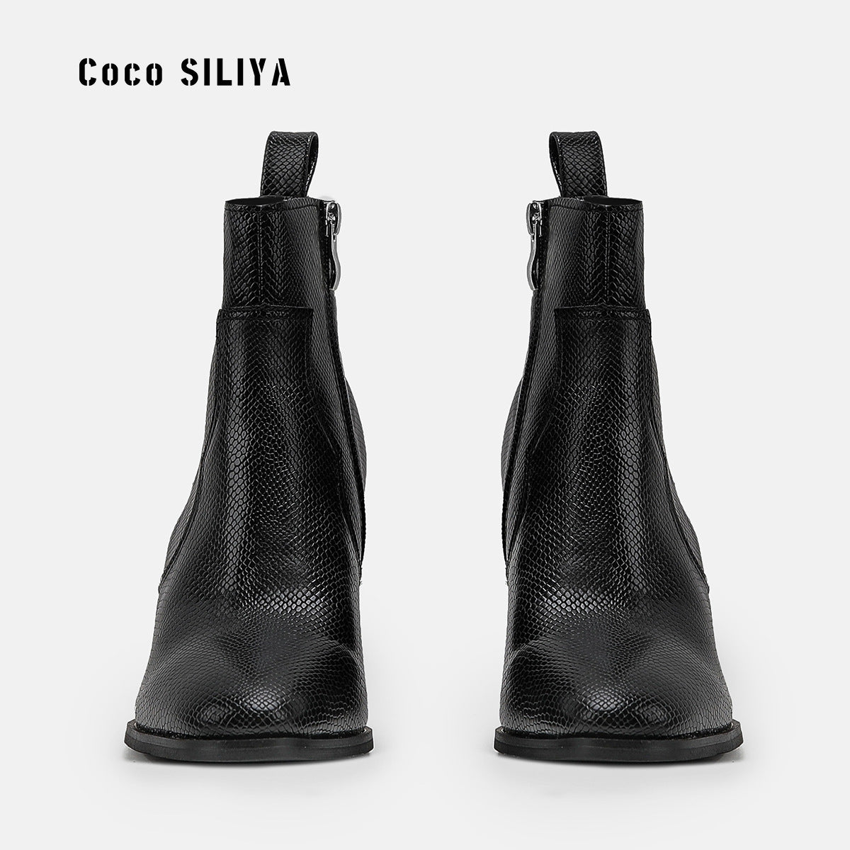 Large Size Short Boots British Style Martin Boots Thick With High Heel Pointed And Naked Boots Snakeskin Pattern