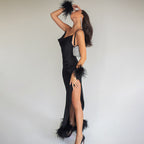 Satin Open Back Slit Long Dress