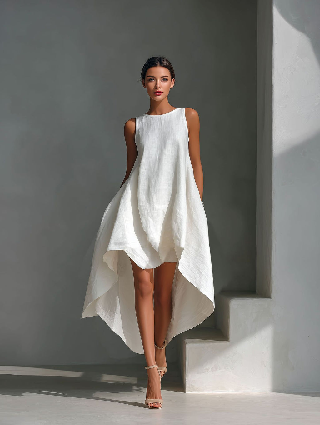 Long Dress for Women Sleeveless Casual V Front Short Back Long Design