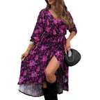 Fashion Sexy V-Neck Tie-Waist Long Sleeve Dress for Women
