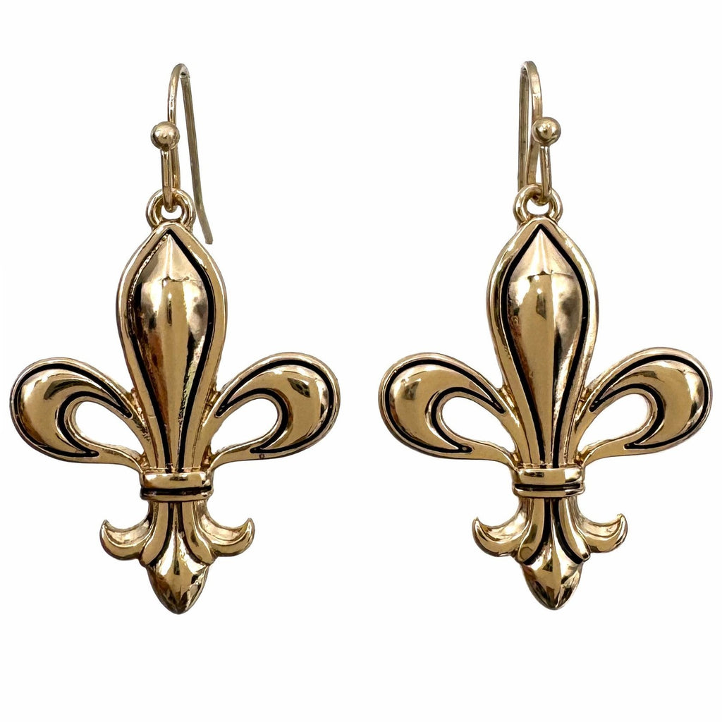 Fleur De Lis Silver Gold Dangle Earrings – view 2