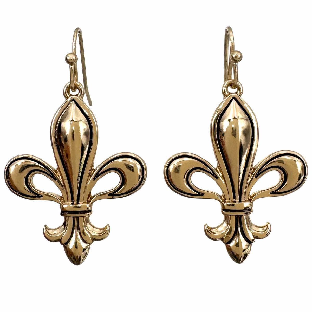 Fleur De Lis Silver Gold Dangle Earrings – view 2