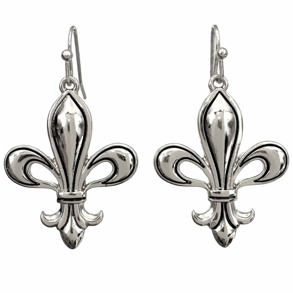 Fleur De Lis Silver Gold Dangle Earrings