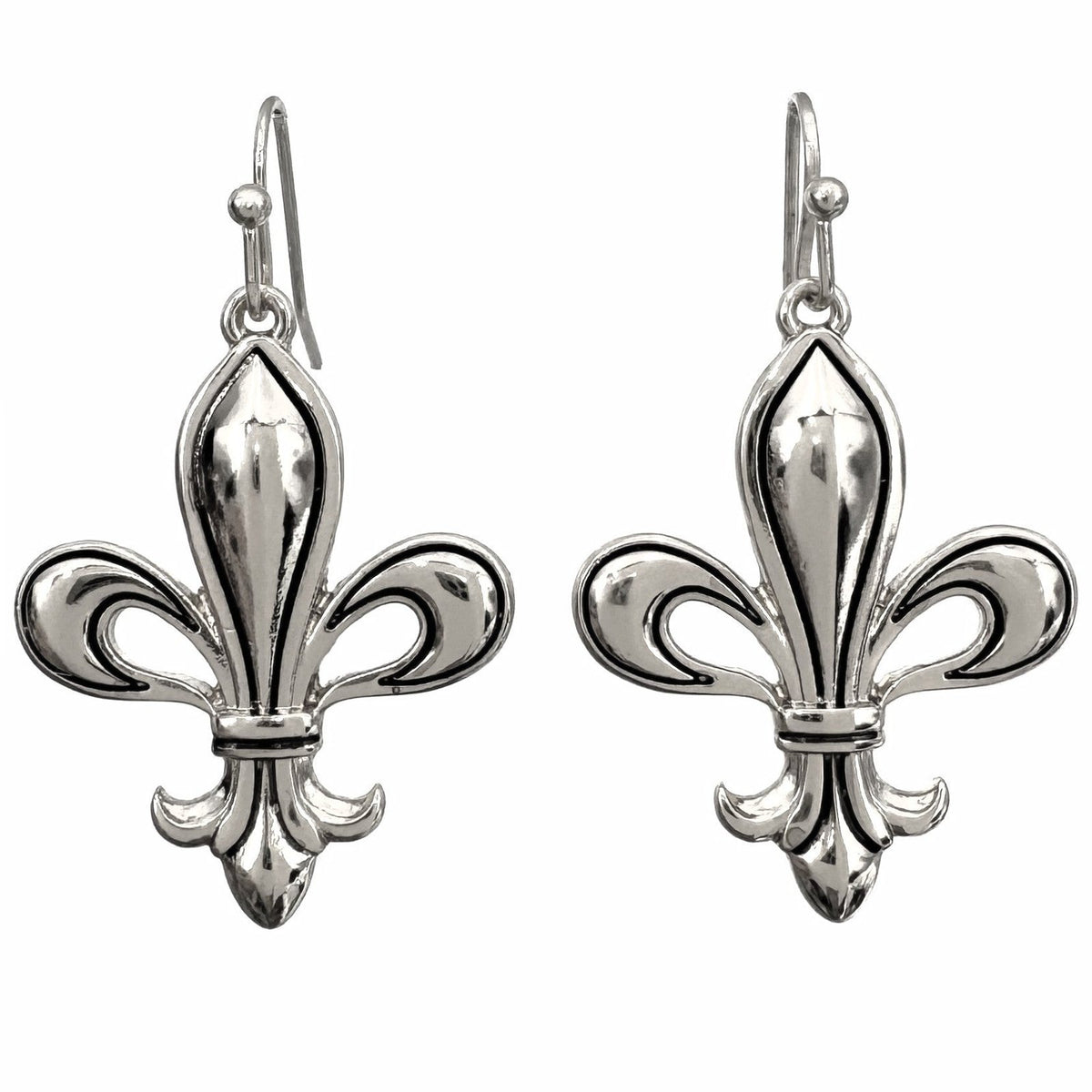 Fleur De Lis Silver Gold Dangle Earrings
