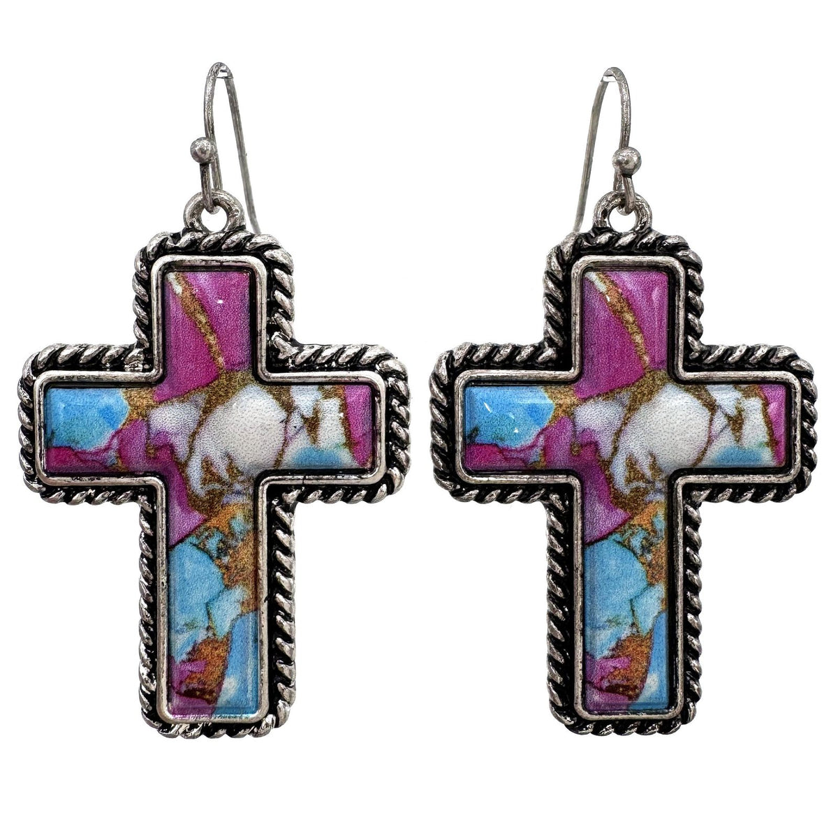 Polished Colored Stone Western Cross Earrings – view 3