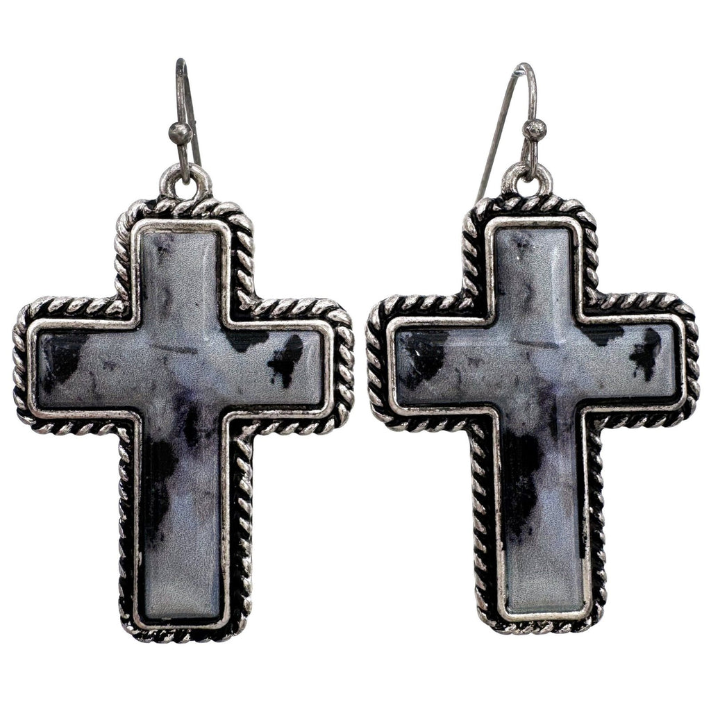 Polished Colored Stone Western Cross Earrings