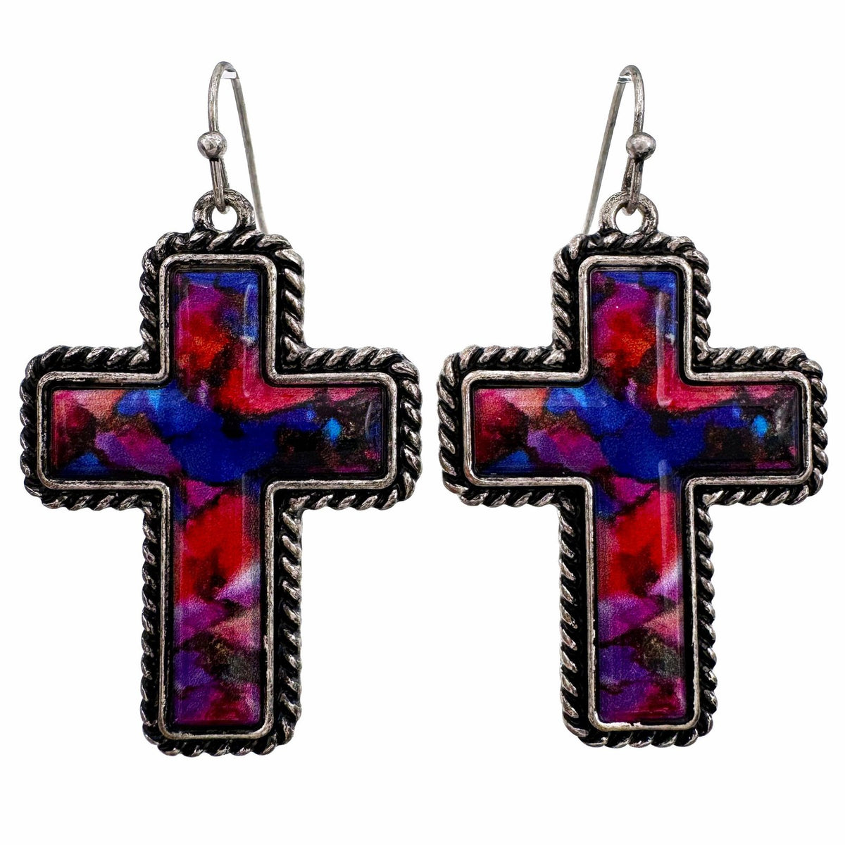 Polished Colored Stone Western Cross Earrings – view 4