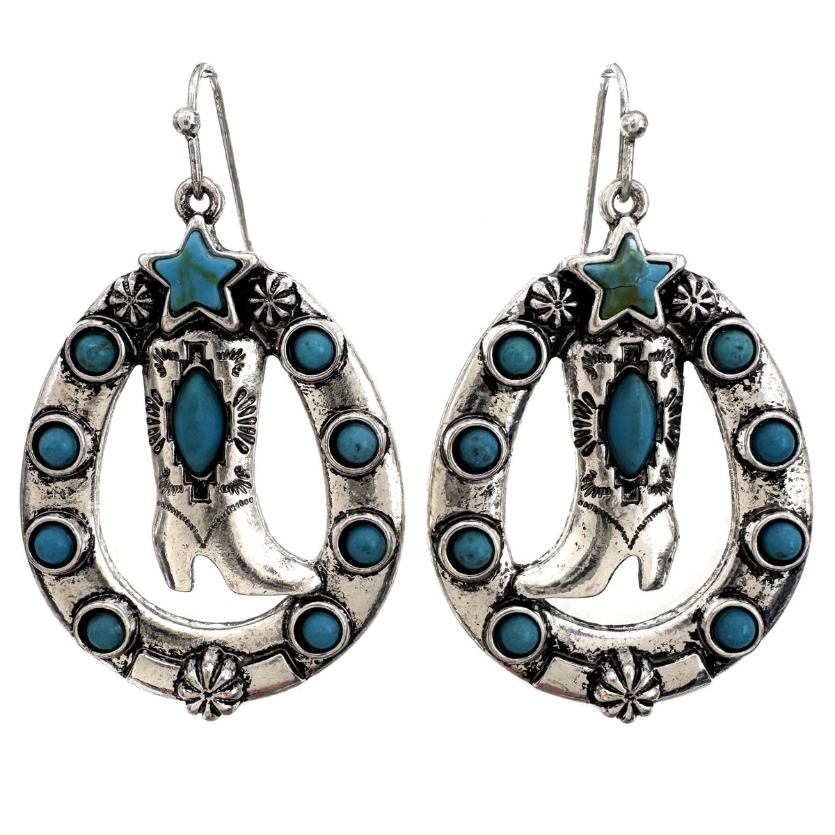 Horseshoe Star Western Boots Earrings