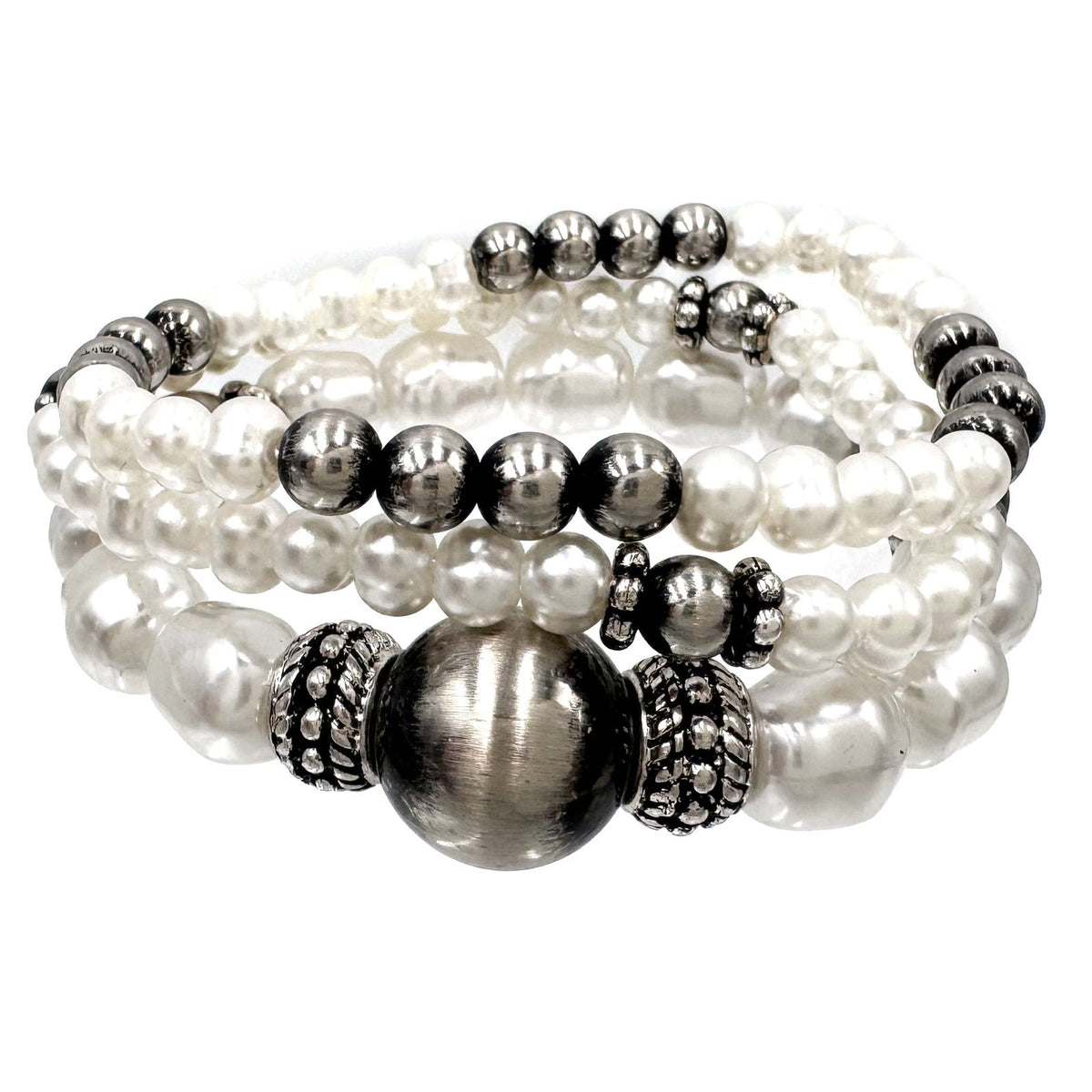 Pearl Navajo Bead Three Piece Bracelet