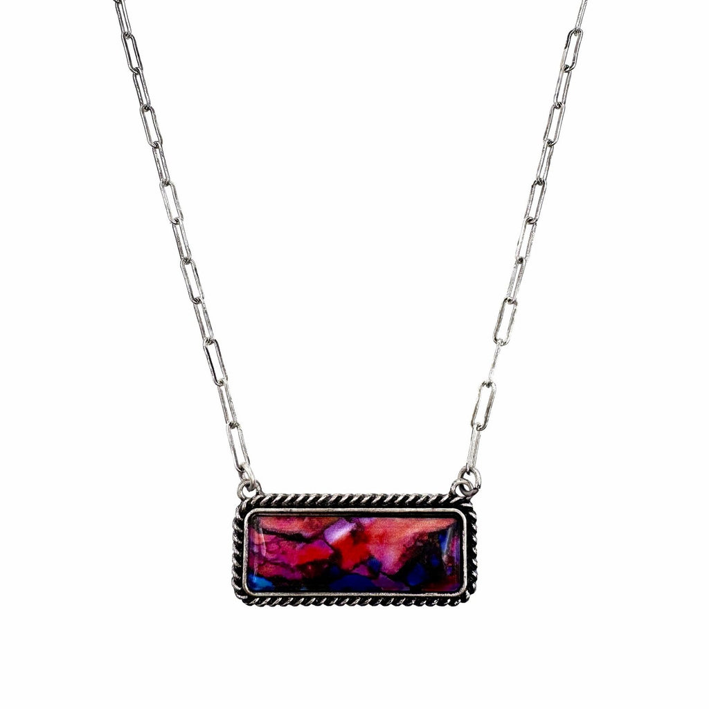 Polished Color Stone Bar Necklace