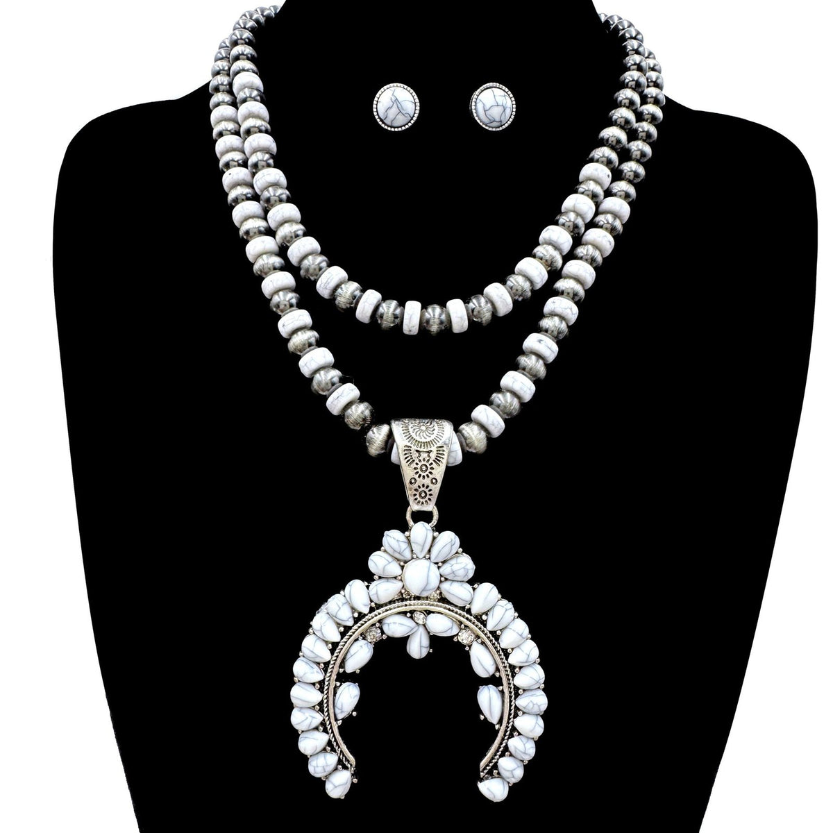 Squash Blossom Pendant Chunky Layered Necklace Set – view 2