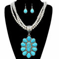 Large Turquoise Pendant Chunky Necklace Earrings Set
