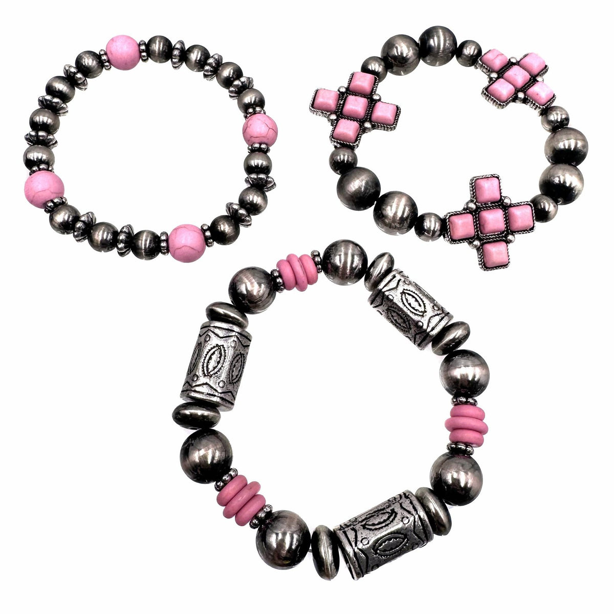 Aztec Cross Stone Navajo Beads Three Piece Bracelet – view 3