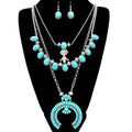 Squash Blossom Turquoise Stone Pendant 3 Piece Necklace