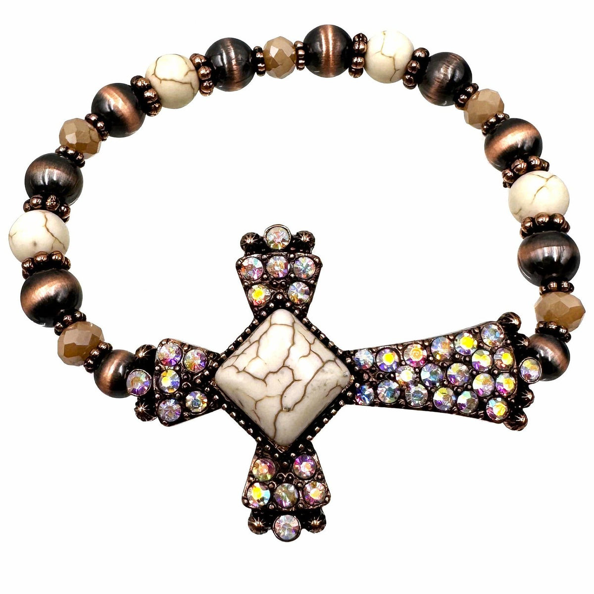 Roman Cross Turquoise Beads Stretch Bracelet
