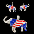 Elephant US American Flag Pendant Earrings Set