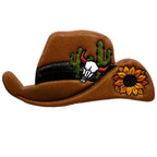 Tooled Leather Western Cowboy Hat Cow Skull Brooch