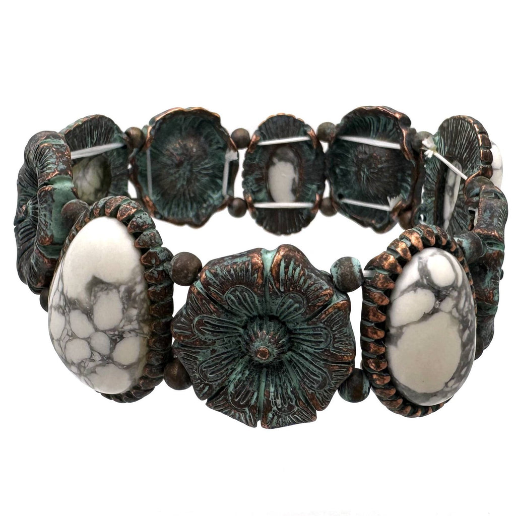 Flower and Stone Pieces Stretch Bracelet