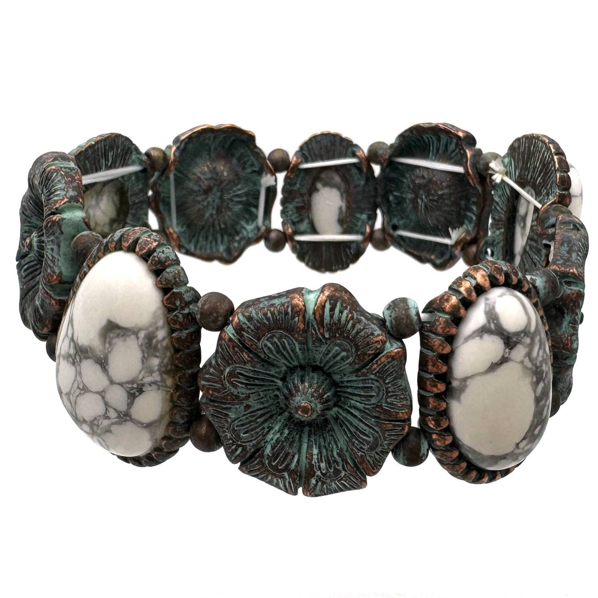 Flower and Stone Pieces Stretch Bracelet