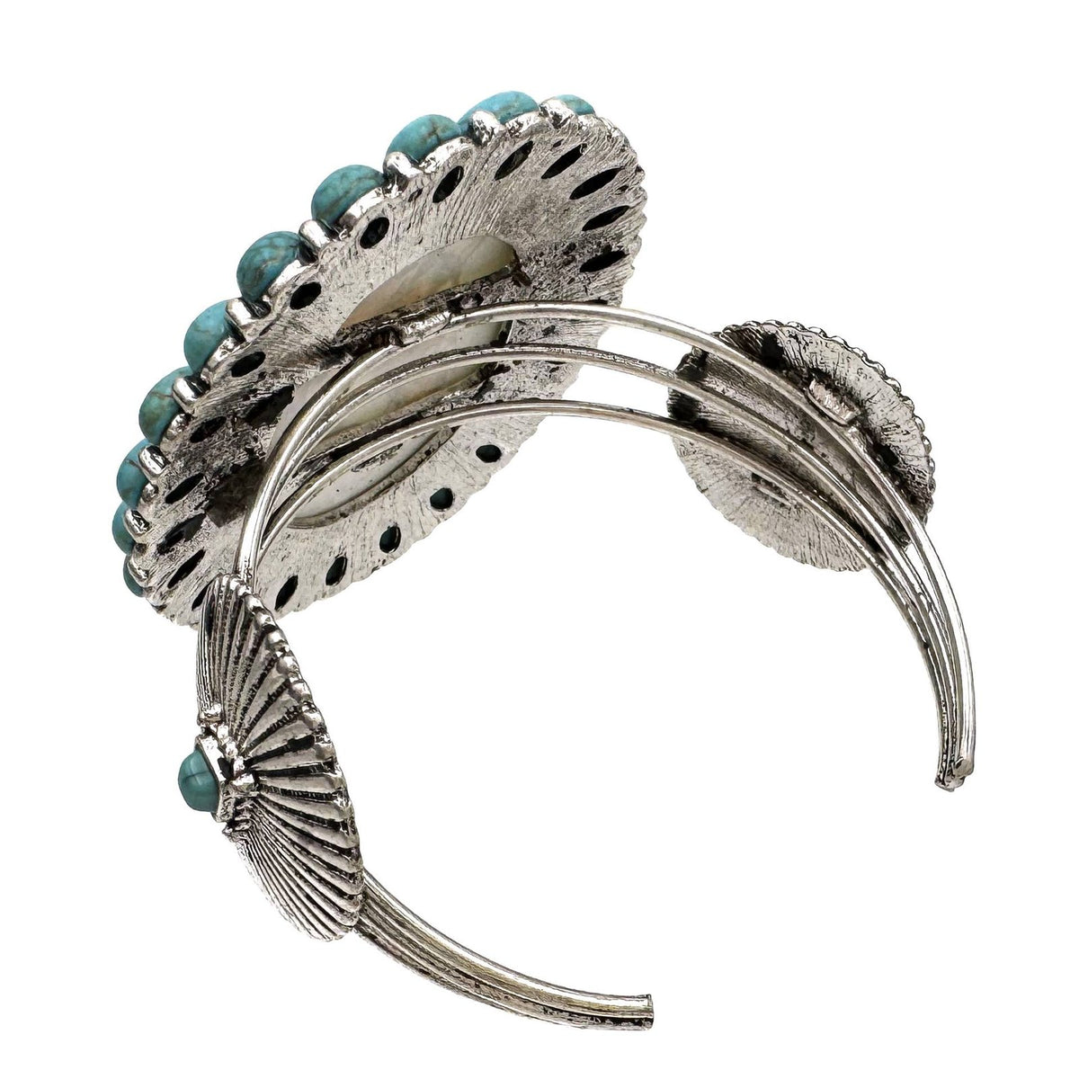 Large Cactus Flower Art Pendant Turquoise Concho Stone Cuff