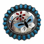 Butterfly Art Turquoise Stone Floral Large Ring