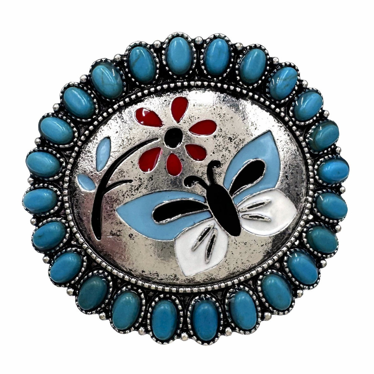 Butterfly Art Turquoise Stone Floral Large Ring