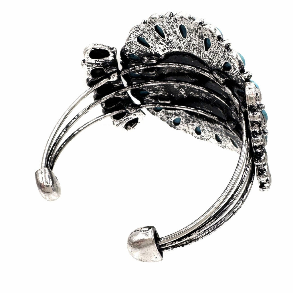 Hummingbird Art Turquoise Stone Floral Open Bangle – view 2