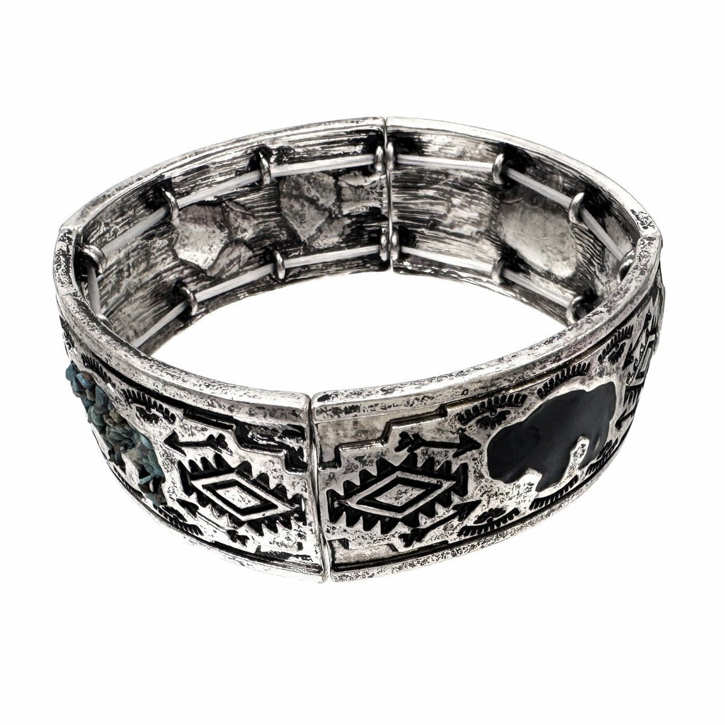 Silver Aztec Native Buffalo Turquoise Bracelet – view 2