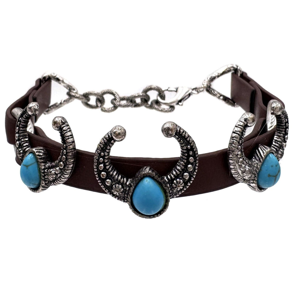 Squash Blossom Leather Wrap Band Bracelet