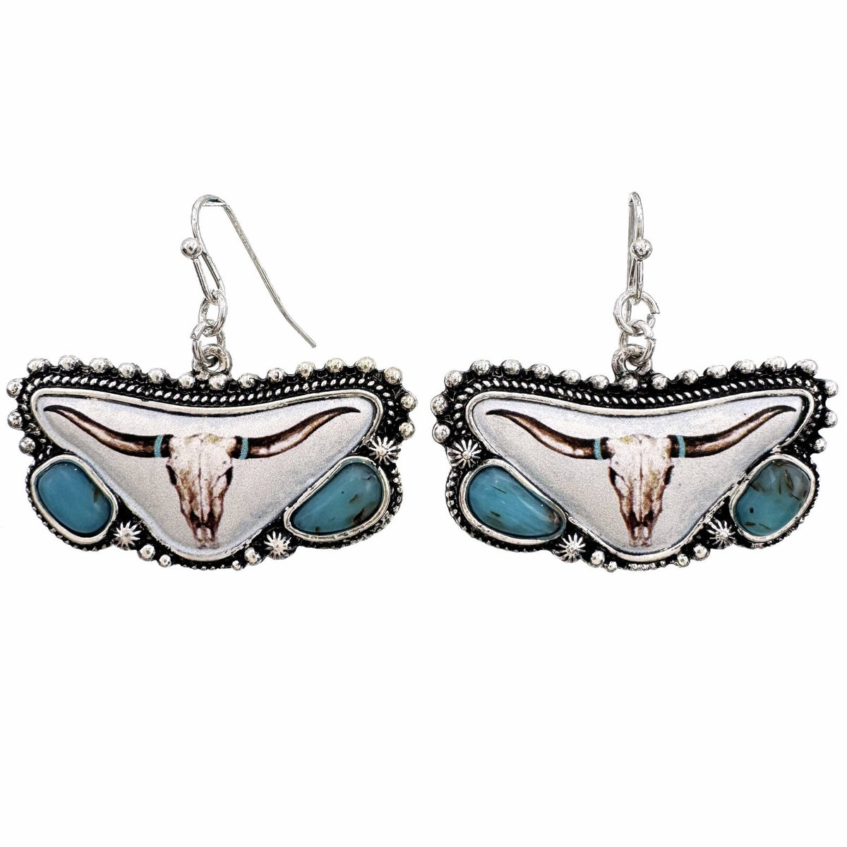 Longhorn Art White Turquoise Western Earrings