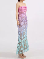 Floral Embroidered Tube Maxi Dress