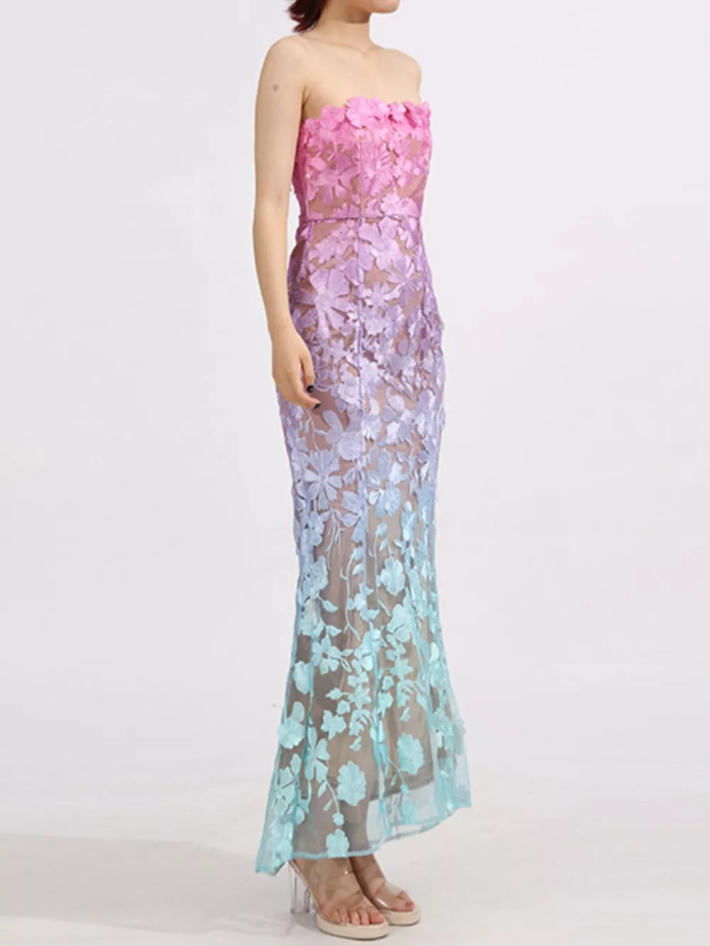 Floral Embroidered Tube Maxi Dress