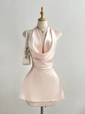 Satin Backless Halter Neck Dress
