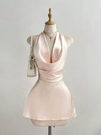 Satin Backless Halter Neck Dress